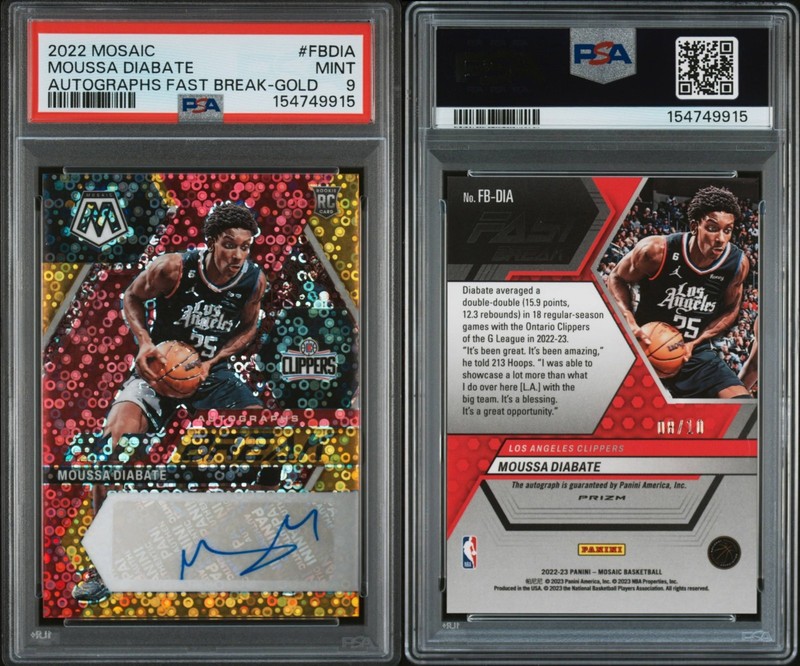 2022 Mosaic FastBreak Moussa Diabaté Gold Disco PRIZM RC Auto /10 SSP PSA 9 POP1