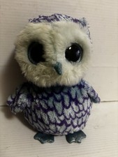 TY Beanie Boo Medium Oscar the OWL 9” Plush Blue & Purple Glitter Eyes Fast Ship