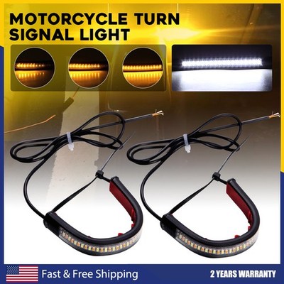 2x Universal Fork Switchback Motorcycle LED Turn Signal Daytime DRL Light Strips