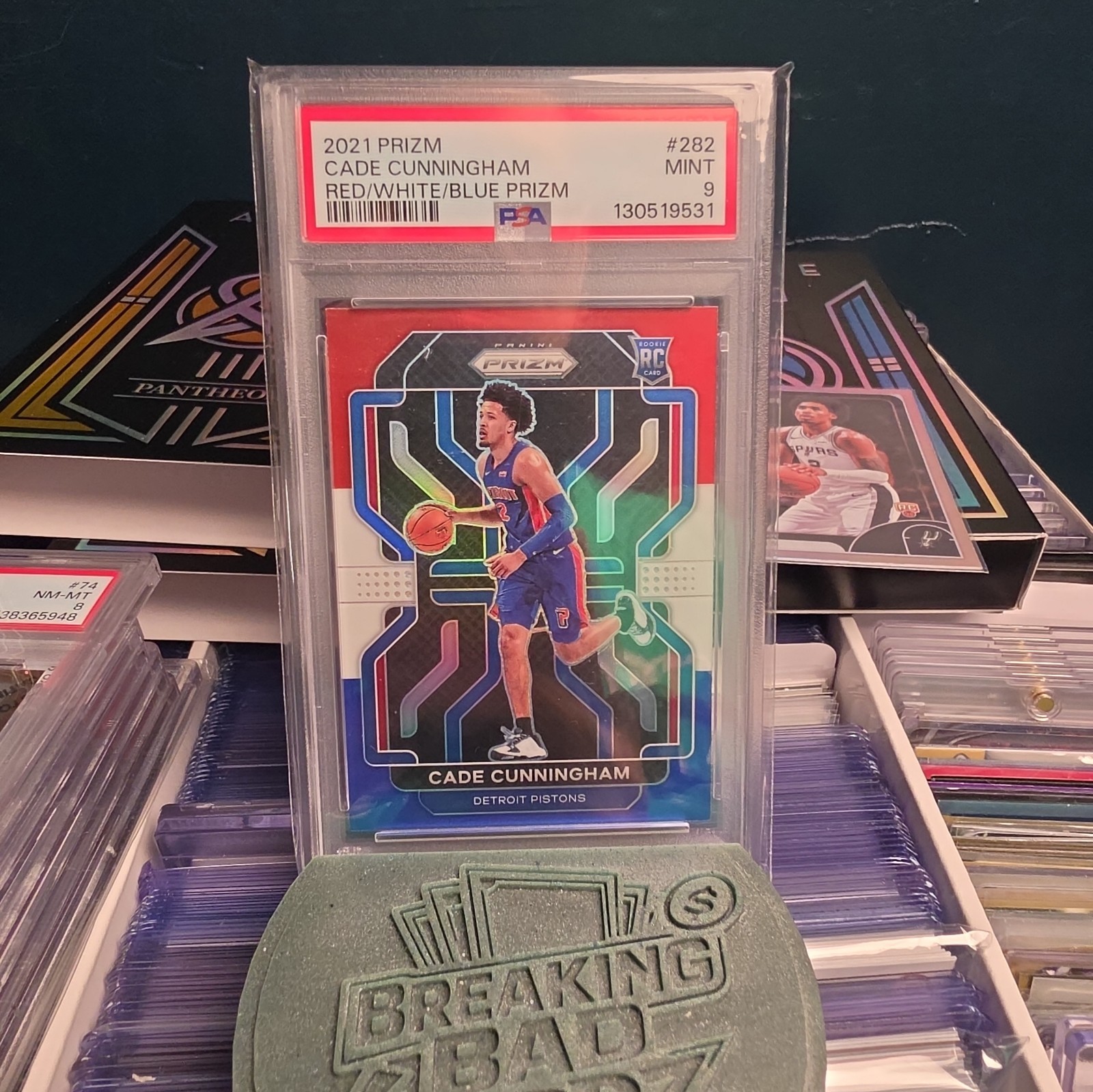 2021 PANINI PRIZM RED/WHITE/BLUE PRIZM #282 CADE CUNNINGHAM ROOKIE RC PSA 9