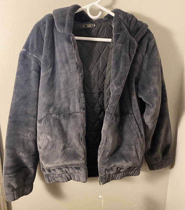 The Korean Fashion David&Me Him&Lily Dark Gray Loose Fleece Jacket Medium NWT