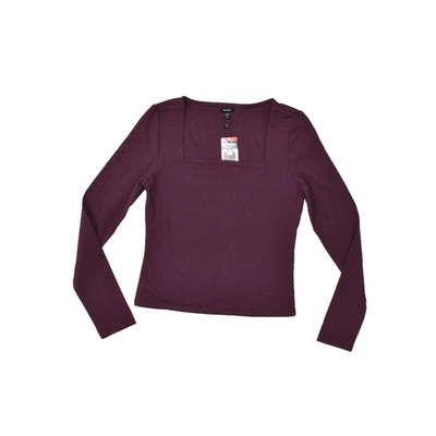 Express Women Size XS Burgundy Square Neck Long Sleeve Ribbed Knit Top NWT