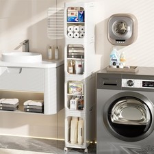 Narrow Bathroom Storage Cabinet with Movable Wheels, Slim Storage Cabinet with 4