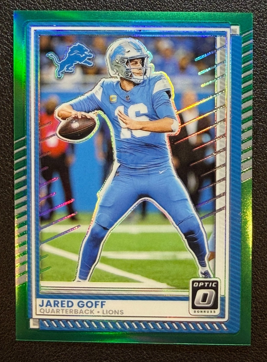 2025 Panini Donruss Optic Jared Goff Green Prizm 5/5 SSP #149 Lions