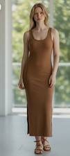 Wild Fable Midi Pencil Tank Dress Womens XS NWT Cognac Ribbed Keyhole Back