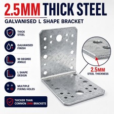 2.5mm Galvanised Corner Angle Bracket L Shape Heavy Duty Right Angle Brace Plate
