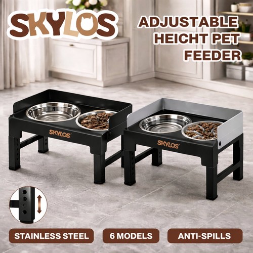 Skylos Raised Dog Bowl On Stand Large Dog Feeding Station Stainless Steel Double