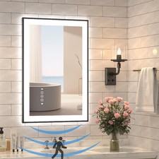 24"x32" Black Framed LED Mirror for Bathroom, Body Sensor Wide Front Back L...