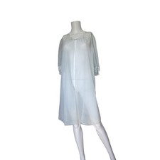 Vintage Blue Peignoir Sheer Babydoll Robe Nylon Lace Made in USA Size Small