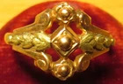 ROMANTIC 1900 GOLD PLATED PINK & GREEN TICKET & FRIEZE ART NOUVEAU RING SIZE: 54