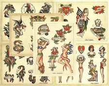 6 Sheets Brooklyn Joe Lieber Traditional Vintage Style 11X14 Tattoo Flash Set 17