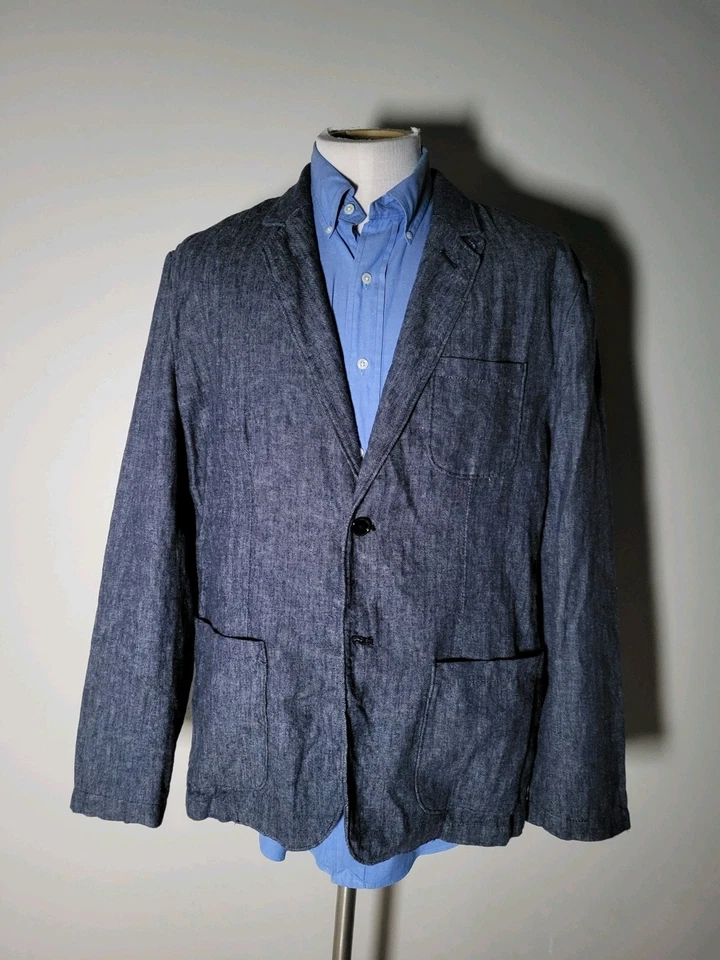 Blazer Chaqueta Abrigo Deportivo Azul Marino Blanco Hecho en Casa LINO Algodón 44 L Grande Foto 3 de 4