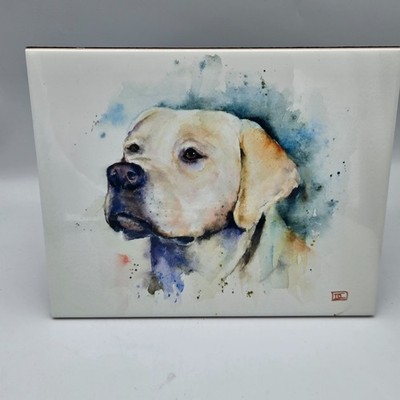 Labrador Retriever Portrait Art Print on Tile White Lab Dog Signed Dean Crouser