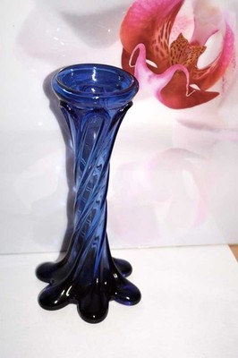 geschwungene (Swung) Vase aus Carnival-Glas Vintage 60/70gerJahr ,Blau