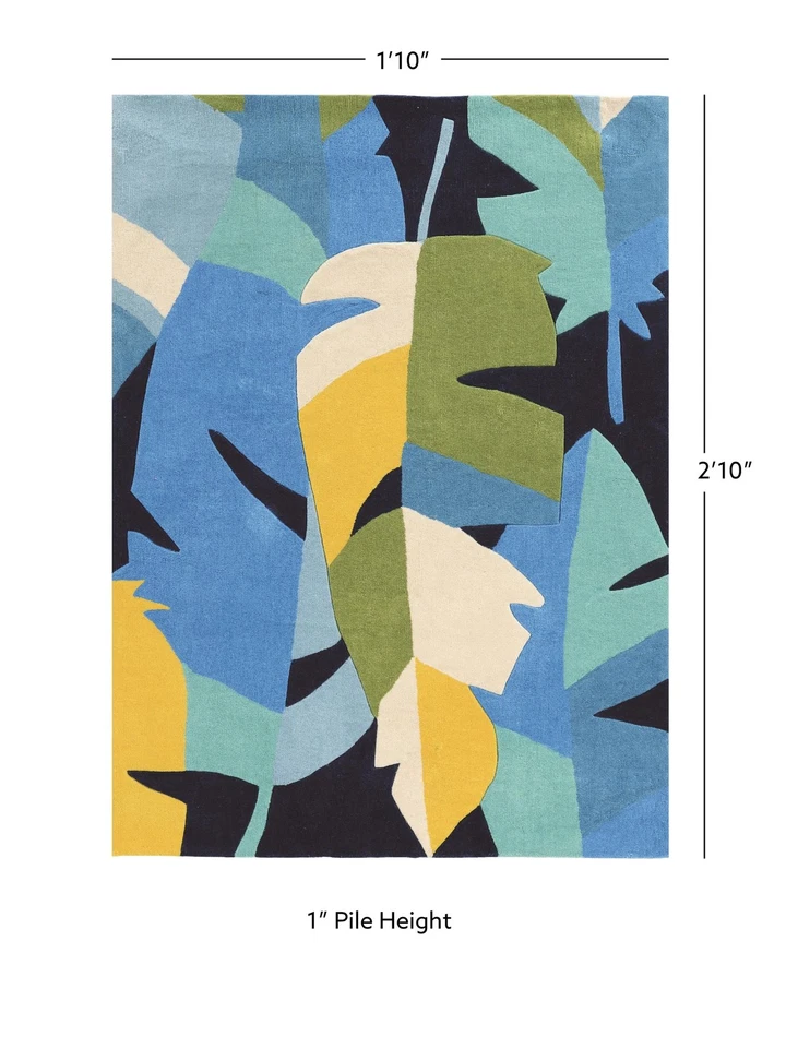 Linon Trio Tropic Hand Tufted Polyester 1'10"x2'10" Rug in Blue - Image 4 of 4