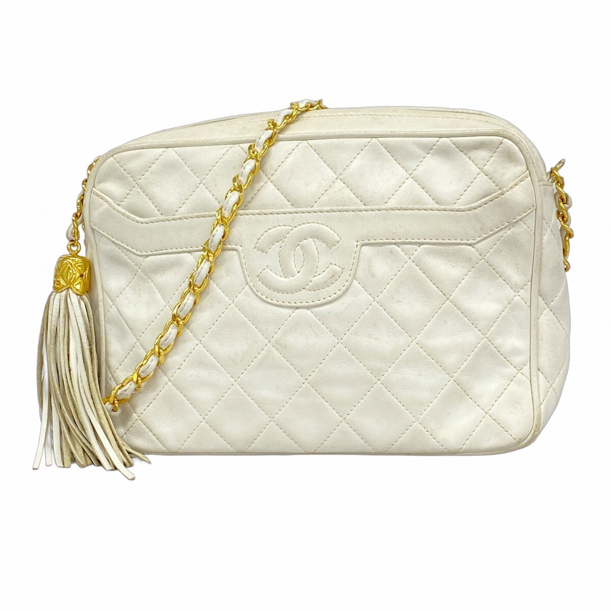 Chanel Lambskin Matelasse Fringed Chain Shoulder Bag White 527354-image