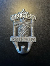 Welcome Friends Wall Mount Silver Pineapple 5” Decorative Hook