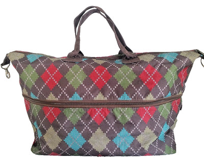 Thirty One Windsor Brown Argyle Tote Bag Large Expandable  (No Strap)