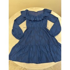 Michael Kors Dress Womens Size S Blue Jacquard Ruffle Neck Tiered Short