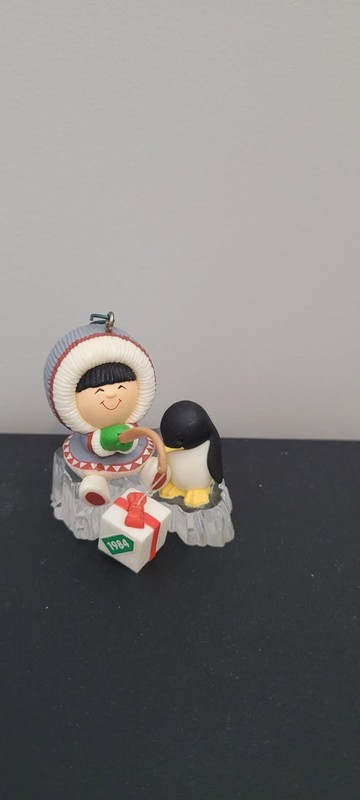 Vintage 1984 Hallmark Penguin Eskimo Christmas ornament