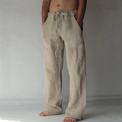 Mens Cotton Linen Loose Pants Solid Color Casual Baggy Beach Summer Trousers AU - Bild 20 von 29