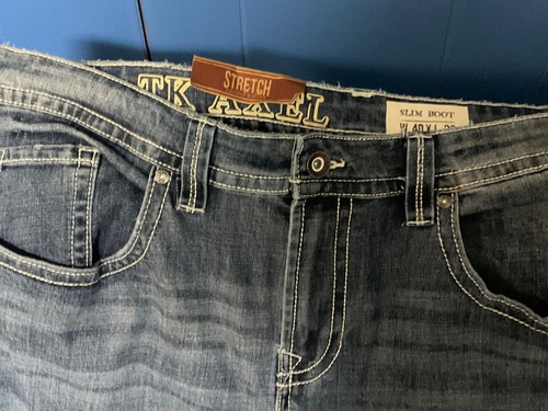 Nuevo 40w x 32L T K Axel para hombre delgado corte bota elástico azul lavado oscuro - Imagen 3 de 9
