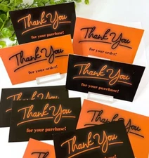 100x Business Cards, Thank You for Your Purchase Orange Black 3.5x2" Halloween