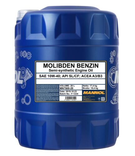 20 L huile moteur mannol molybdes essence huile moteur 10W-40 huile API SL/CF // ACEA A3/B3 - Photo 1/3