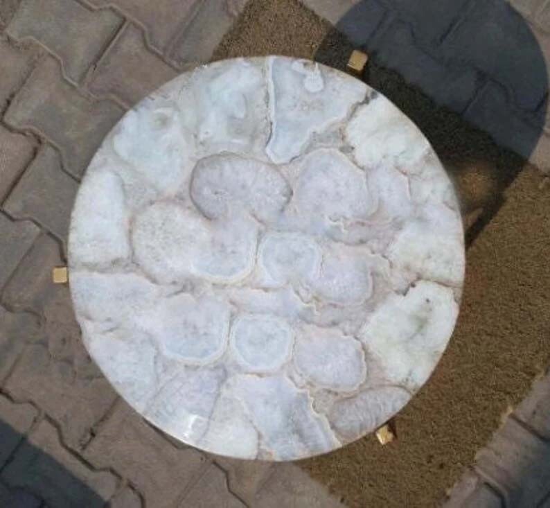 White Agate Round Coffee Table Countertop Decor for Living Room