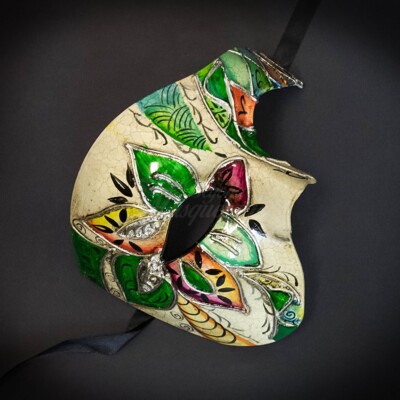Mens Floral Watercolor Phantom of the Opera Venetian Masquerade Mask [Green]
