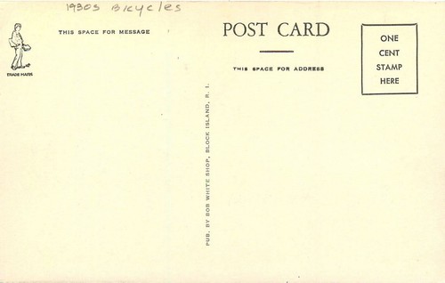 Tarjeta postal de bicicletas Block Island Rhode Island Dead Eye Dicks años 30 25-908 - Imagen 2 de 2