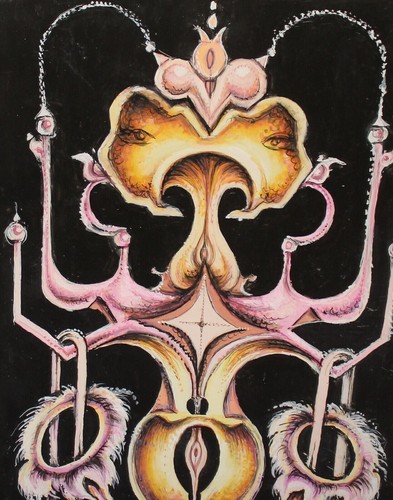 Modernist abstract composition gouache painting signed - Picture 6 of 12