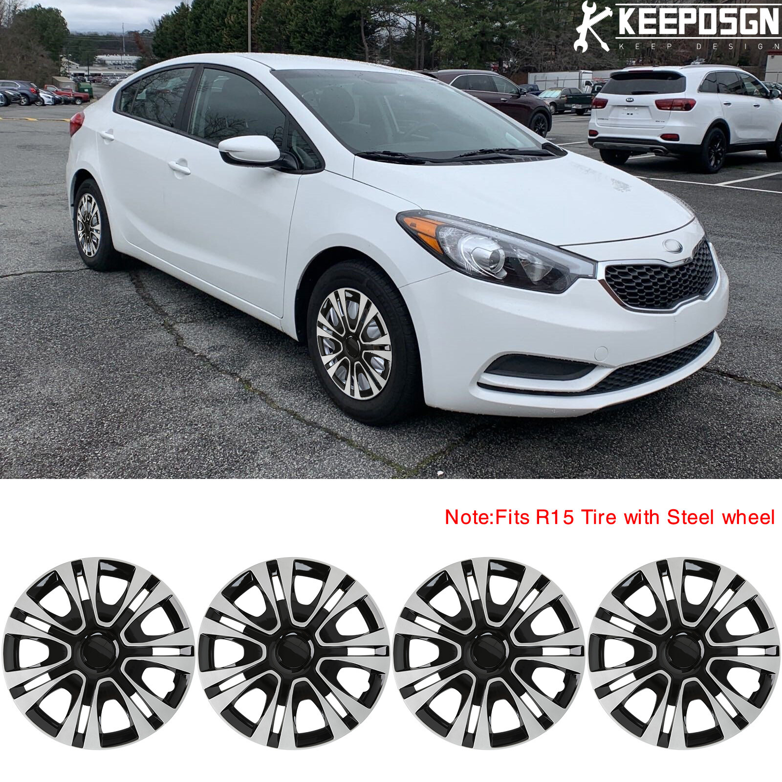 For Kia Forte LX 15" Set of 4 Hubcaps Wheel Rim Cover Hub Caps R15