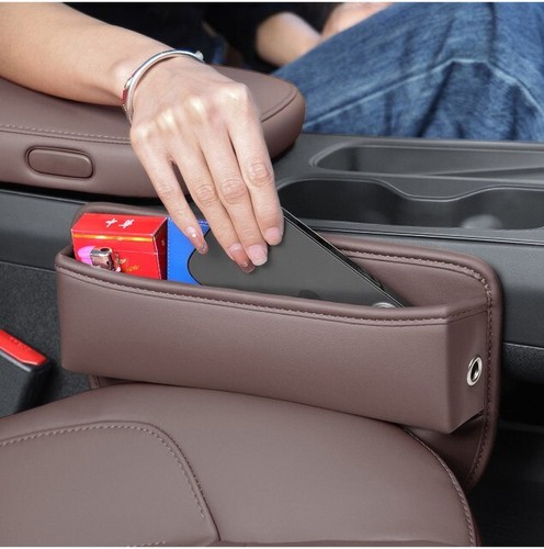 LEATHER CAR SEAT STORAGE BOX FIT CAR SEAT GAP CHARGING HOLE ORGANIZER - Picture 17 of 31