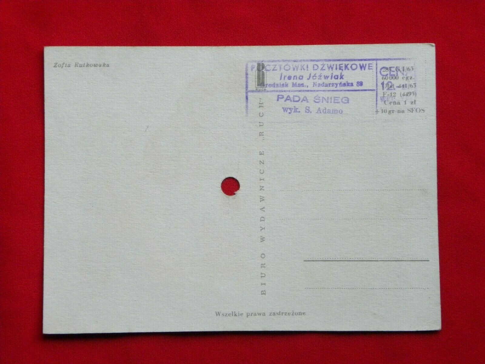 SALVATORE ADAMO tombe la neige ORIG 1960s MINT Polish FLEXI postcard