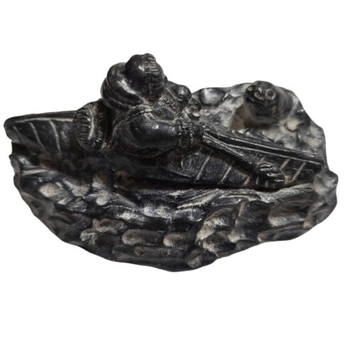 Vintage Wolf Original Hand Carved Soapstone Eskimo Canoe Fishing Seal Art Figure - Picture 2 of 11