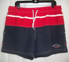 Tommy Hilfiger Red White Blue Color Block Flag Logo M / Medium Swim Trunk Shorts