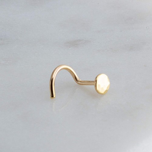14K Gold Hammered 3mm Disc 18 GA Right or Left Side Nose Small Stud Piercing - Picture 2 of 6