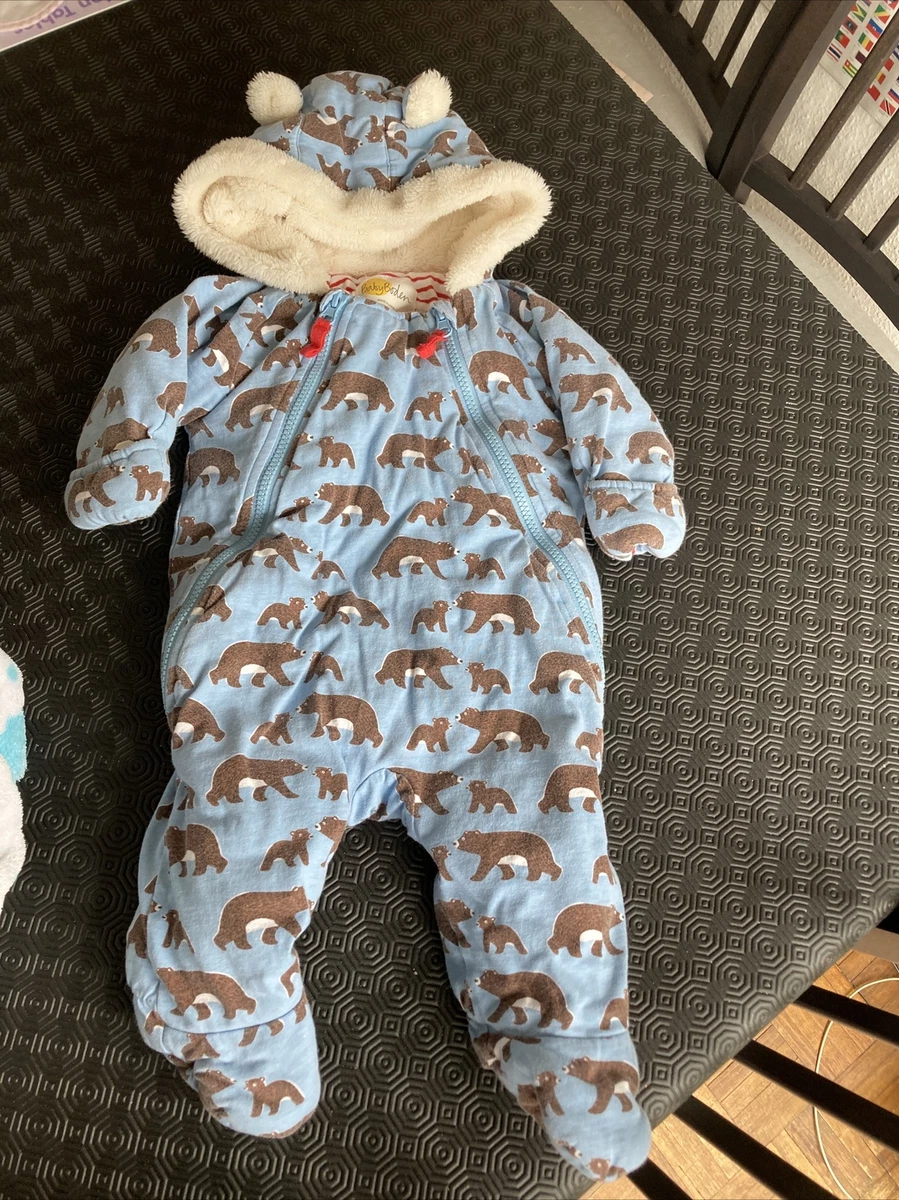 Mini Baby Boden bear Design Blue thick padded snowsuit 3 6 months