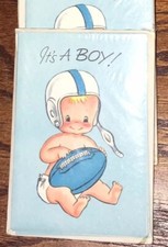 30 True Vtg BABY Announcements IT'S A BOY Football Cards Sealed Unused NOS