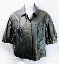 Chicos 2 Women's Large Metallic Blazer Jacket Linen Coated 3/4 Sleeve Black Gold