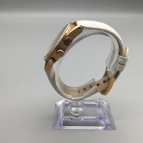Akribos XXIV Watch Women 36mm Rose Gold Tone Day Date Bling Leather New Battery - Picture 5 of 16