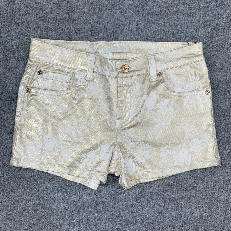 7 Pantalones Cortos Metálicos Para Toda la Humanidad Niñas 12 Dorado Blanco Floral Bolsillos Elásticos Foto 2 de 4