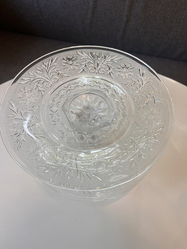 Indiana Glass Tiara 9” Two-Tier Cake Pedestal Stand Clear Pressed Sandwich Glass - Picture 12 of 24