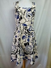 Vanessa Virginia Ink Set Blooms Fit & Flare Dress Sz 4 Ivory Black Anthropologie
