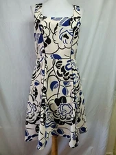 Vanessa Virginia Ink Set Blooms Fit & Flare Dress Sz 4 Ivory Black Anthropologie