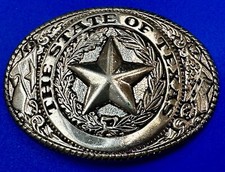 The Great State of Texas Star Flag Theme Vintage Silver Color Belt Buckle