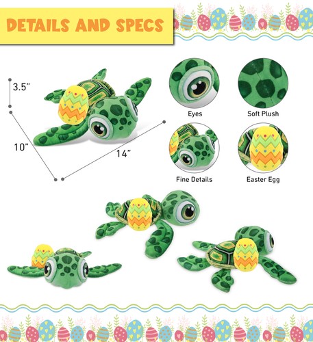 DolliBu Plush Buddies Green Sea Turtle with Yellow Easter Egg Plush - 10 Inches - Picture 2 of 5
