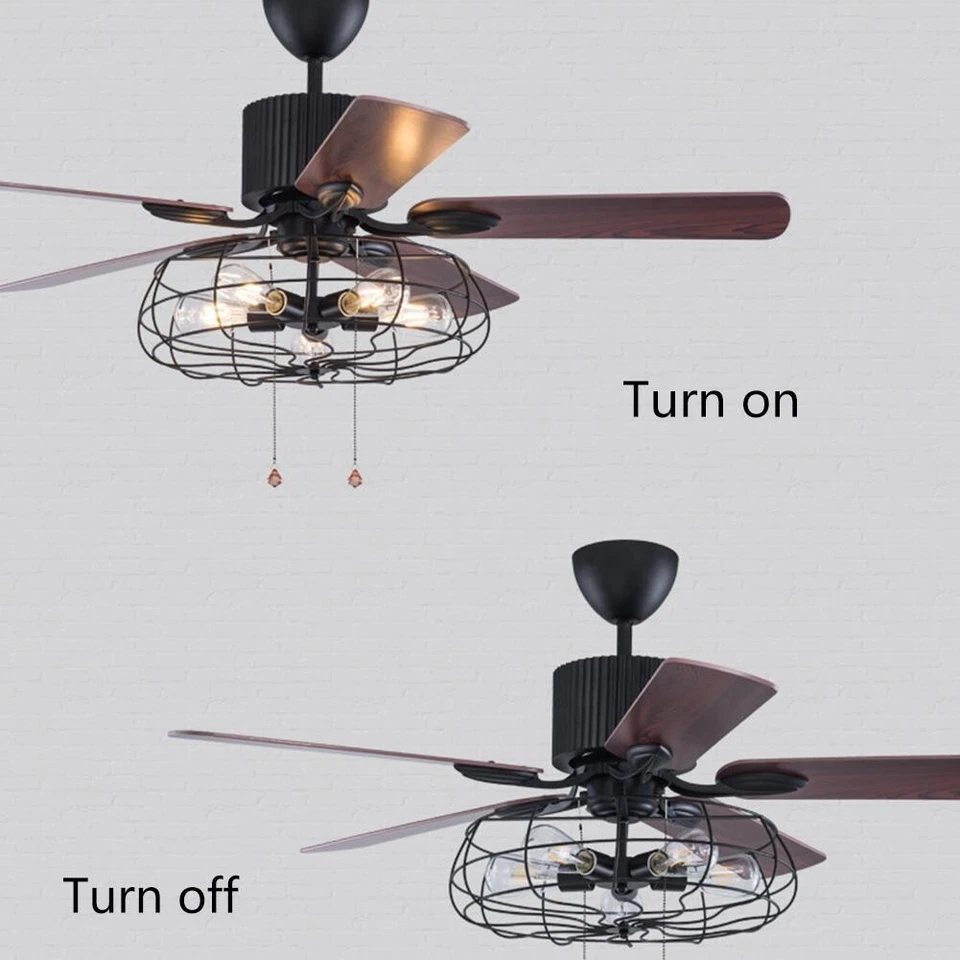 Industrial 52-Inch Ceiling Fan Semi Flush Mount Ceiling Light Fixture Vintage - Image 4 of 4