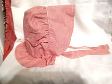 Vintage red checkered gingham with Children print ruffle detail bonnet NWOT